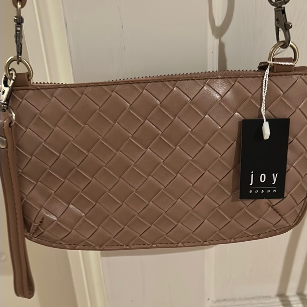 Joy Susan Tan Woven Clutch with Wristlet